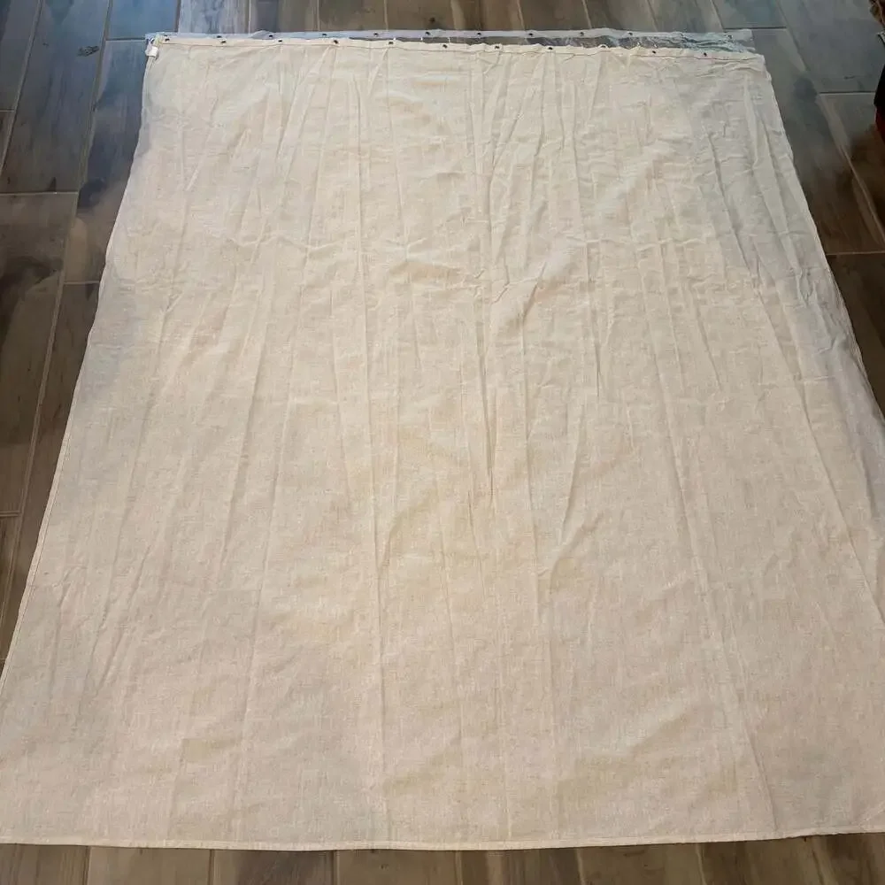 Awellife Linen-Look Textured Fabric Shower Curtain with Hooks, Clear Liner 7 ft